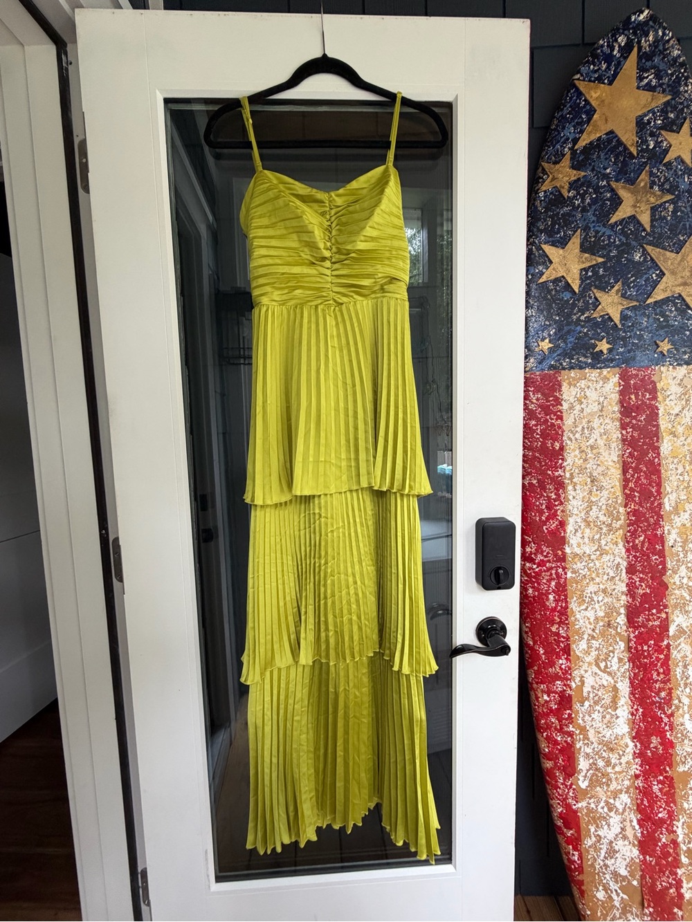 Green Pleated Tiered Dress with Back Tie - Picture 2 of 4